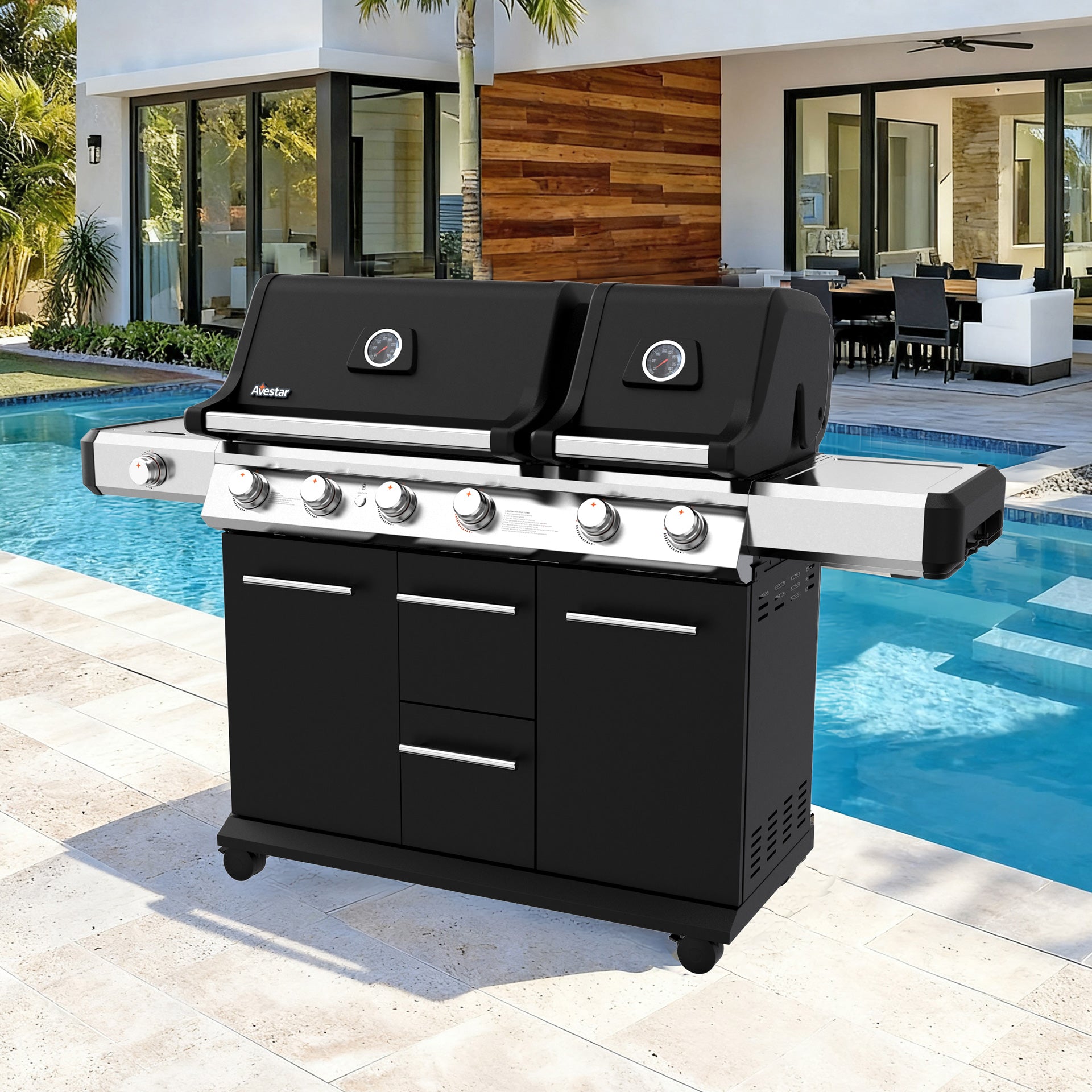 PRO26601 | 6 - Burner Propane Gas Grill with Dual - Zone Cooking, Smart Thermometer
