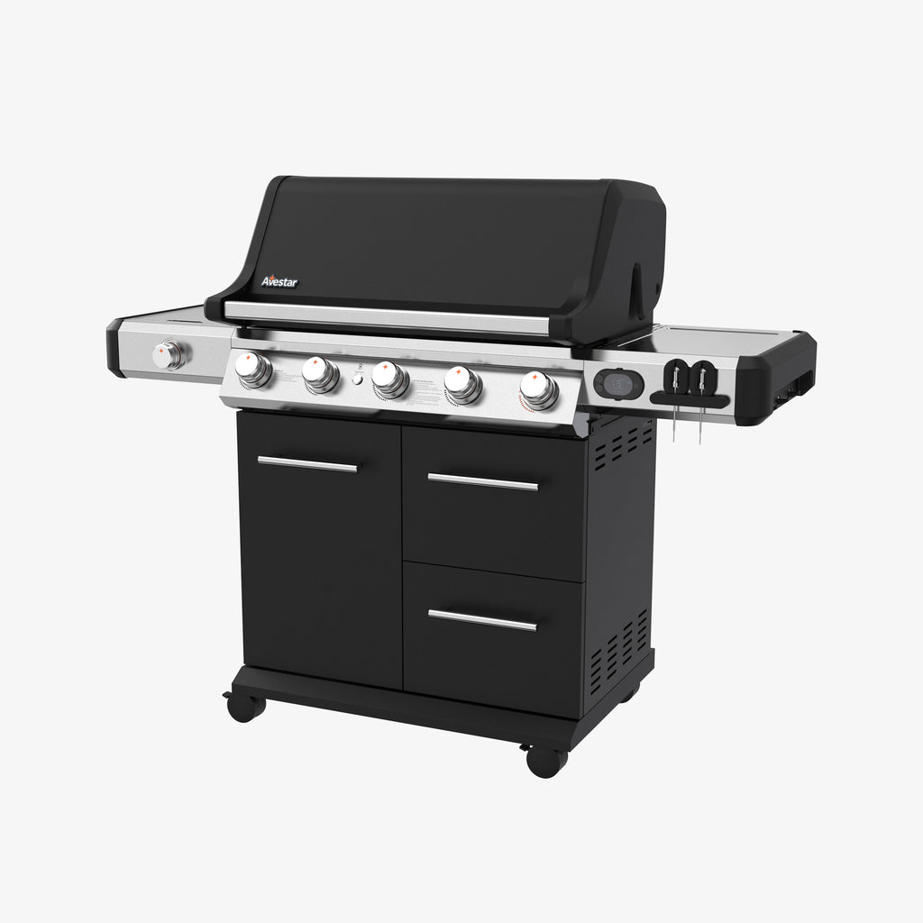 PRO26501 | 5-Burner Gas Grill with Side Burner & Smart Thermometer, 74,000 BTU Outdoor BBQ Grill