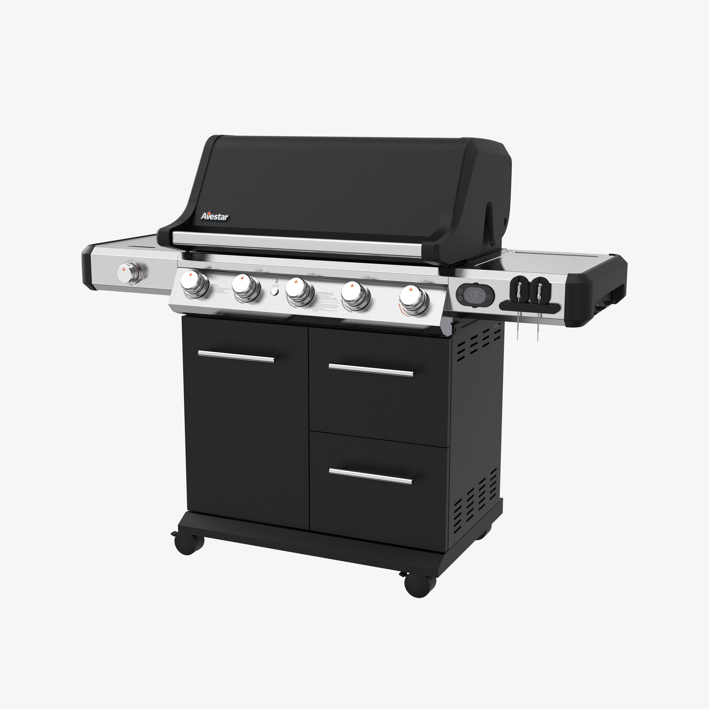PRO26501 | 5-Burner Gas Grill with Side Burner & Smart Thermometer, 74,000 BTU Outdoor BBQ Grill